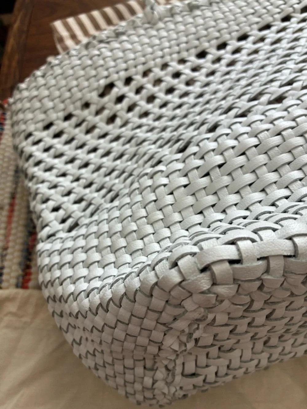 Loeffler Randall White Woven Tote with Braided Handles and Removable lining - Picture 5 of 8